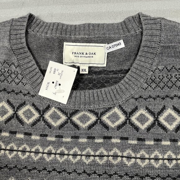Frank & Oak Sweater Mens 2XL XXL Gray Nordic Fair Isle Wool Blend Crewneck Knit - Picture 2 of 8